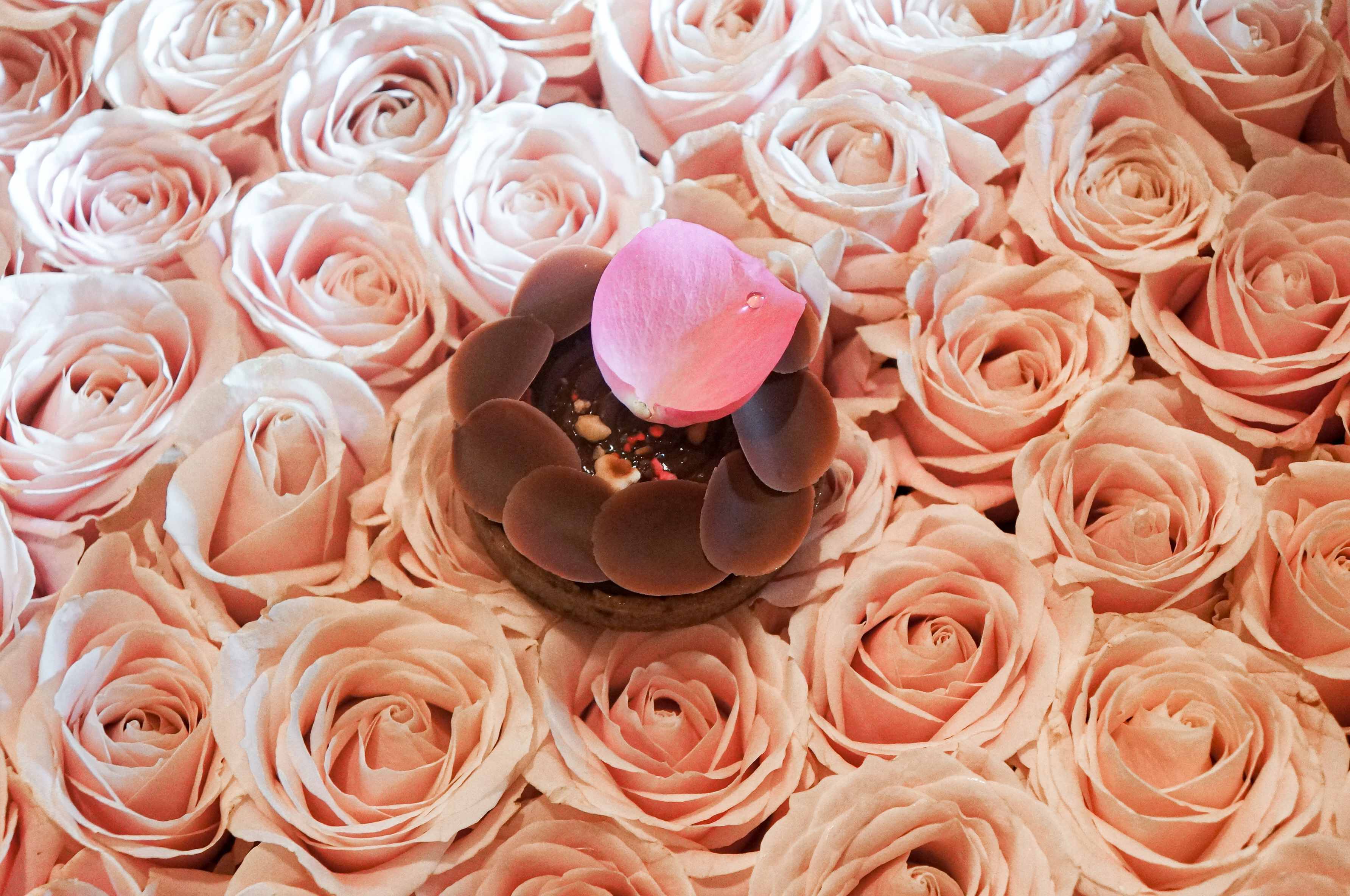 法式甜點代名詞的大師皮耶艾曼（Pierre Hermé）所創作的巧克力甜點玫瑰巧克力酥」（Rose des Sables）