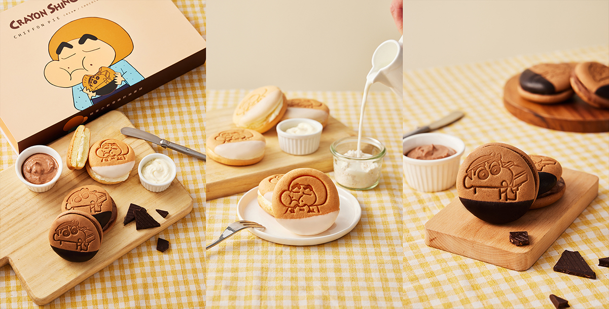 「蠟筆小新雪燒奶油蛋糕禮盒」的外層蛋糕選用有機金黃土雞蛋與香純鮮奶製作，內餡使用日本北海道LUXE乳酪，造就綿密口感。（圖片來源／SUNFRIEND MOUTH）