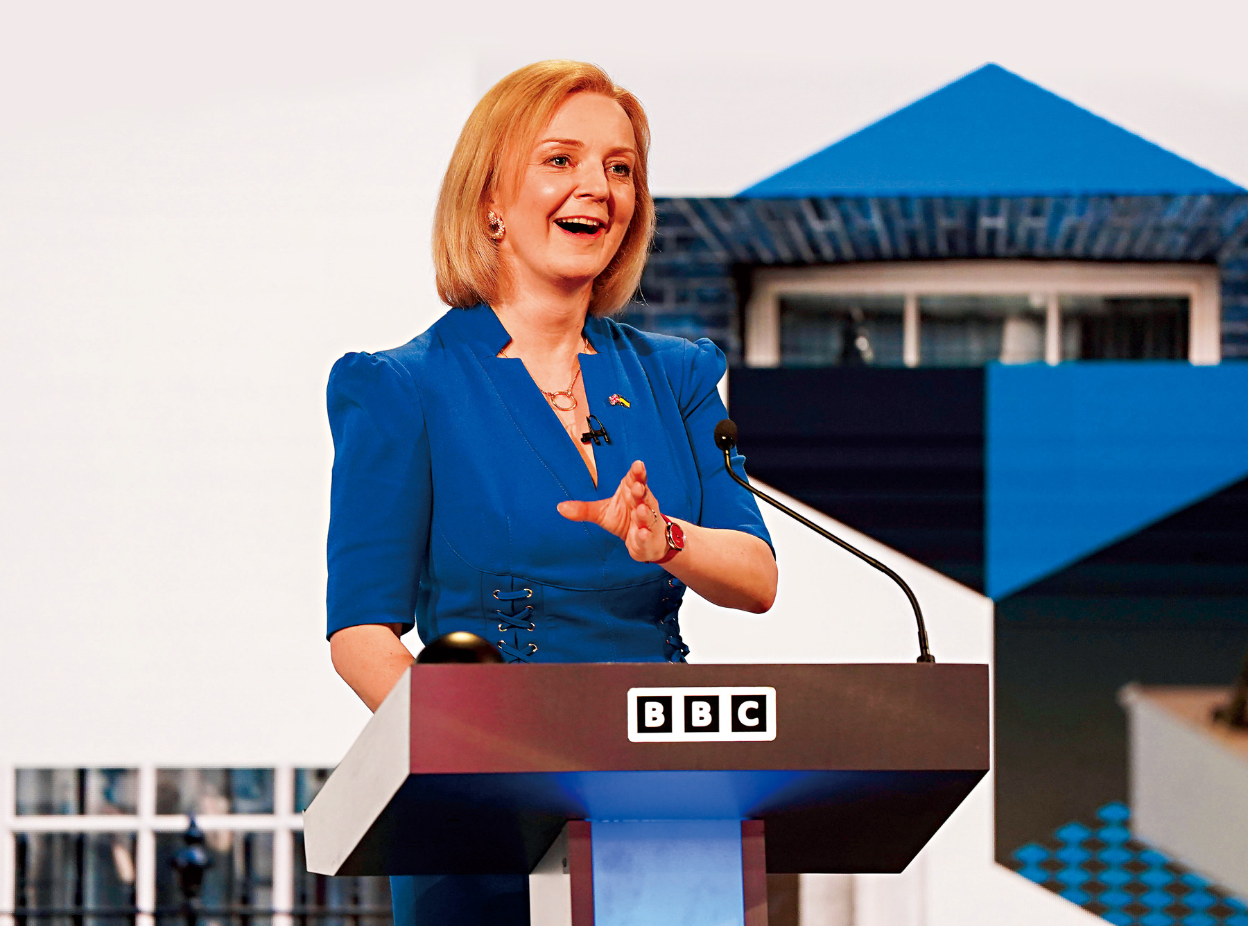 2022年7月25日，特拉斯參與保守黨魁候選人電視辯論。她已於這場選戰勝出，出任英國首相。（圖片來源／達志影像）