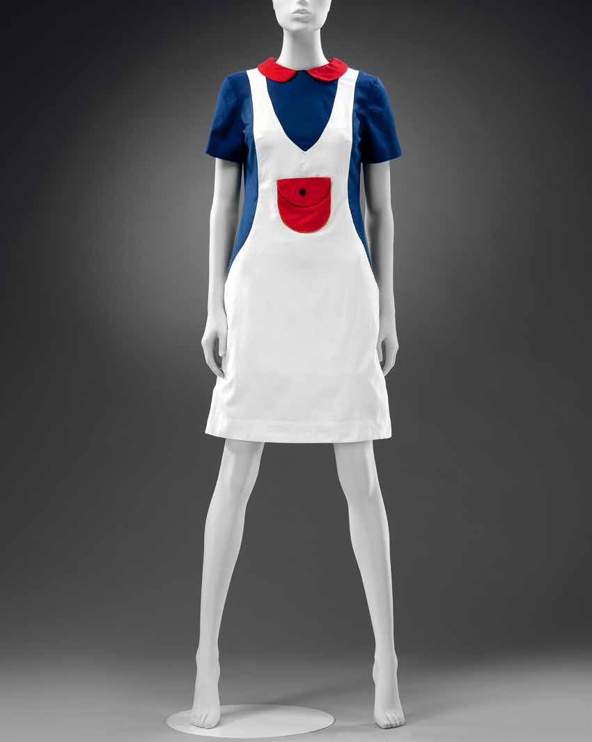 附有錯視畫設計的瑪莉官激進派洋裝，1967年棉斜紋布。由黛博拉．奇瑞穿著並捐贈。（圖片來源／堡壘文化）