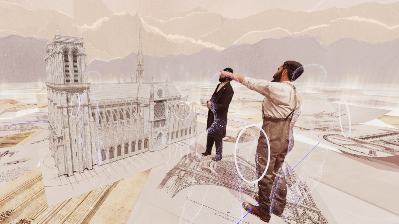 HTC VIVE Arts以及法國VR內容創作工作室Emissive共同製作的VR體驗「永恆聖母院」，帶領觀眾從13世紀一路看到2019年那場讓聖母院哥德式尖塔和木造閣樓屋頂全毀的遺憾。（圖片來源：HTC VIVE Arts提供）