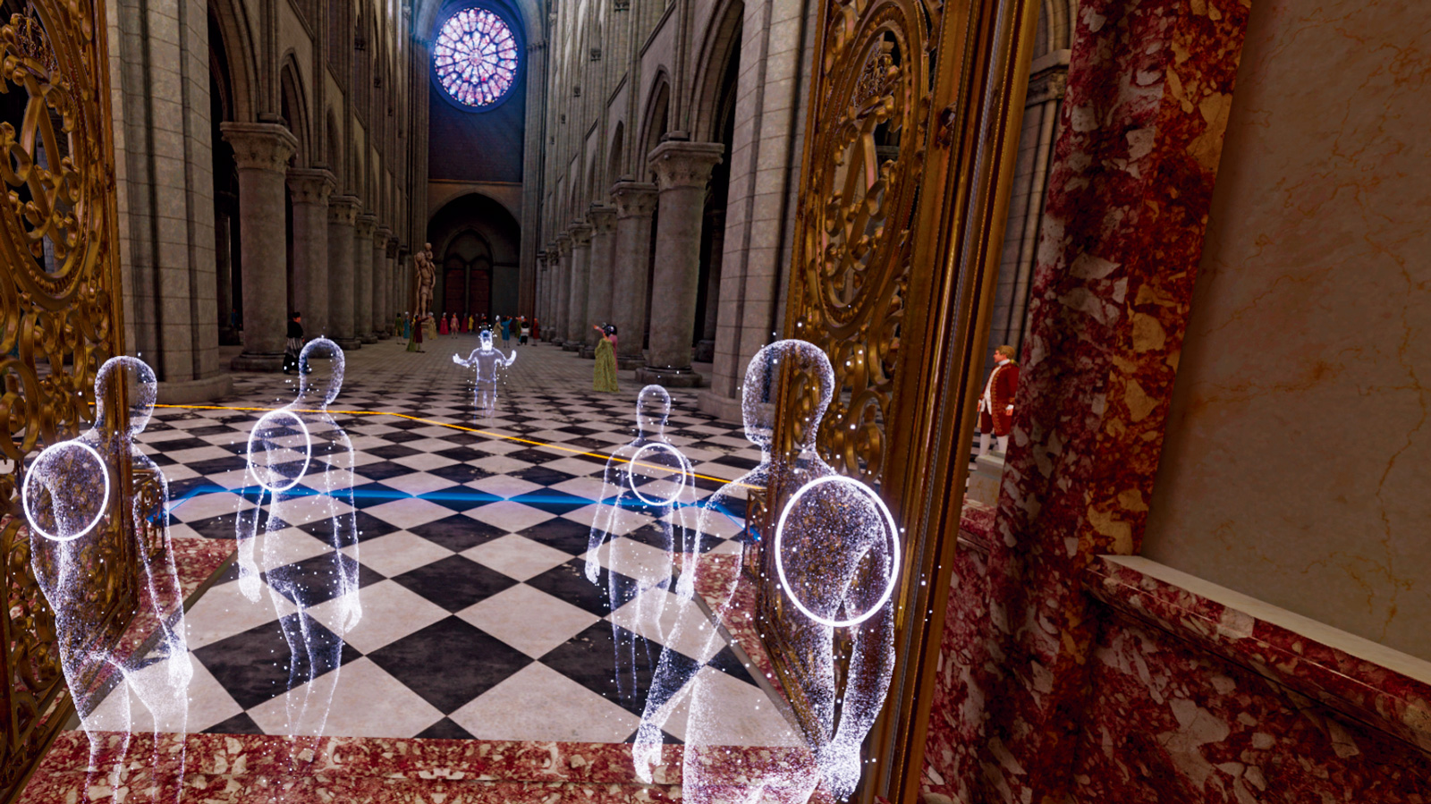 「永恆聖母院」是運用5G技術將科技與藝術跨域合作的作品，在法國展出時曾一度多達百人同時共遊。（圖片來源：HTC VIVE Arts提供）