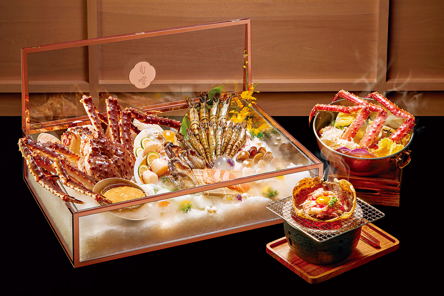 王品的第8個鍋物品牌「旬嚐」，推出有活體帝王蟹、波士頓龍蝦的海鮮珠寶盒。（圖片來源：王品集團提供）