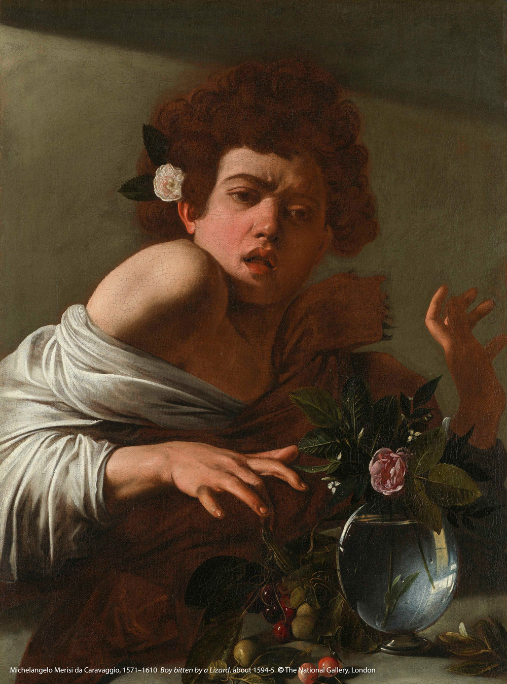 米開朗基羅．梅里西．達．卡拉瓦喬（1571-1610）作品〈被蜥蜴咬傷的男孩〉，約1594-1595年創作。（圖片來源：奇美博物館提供）