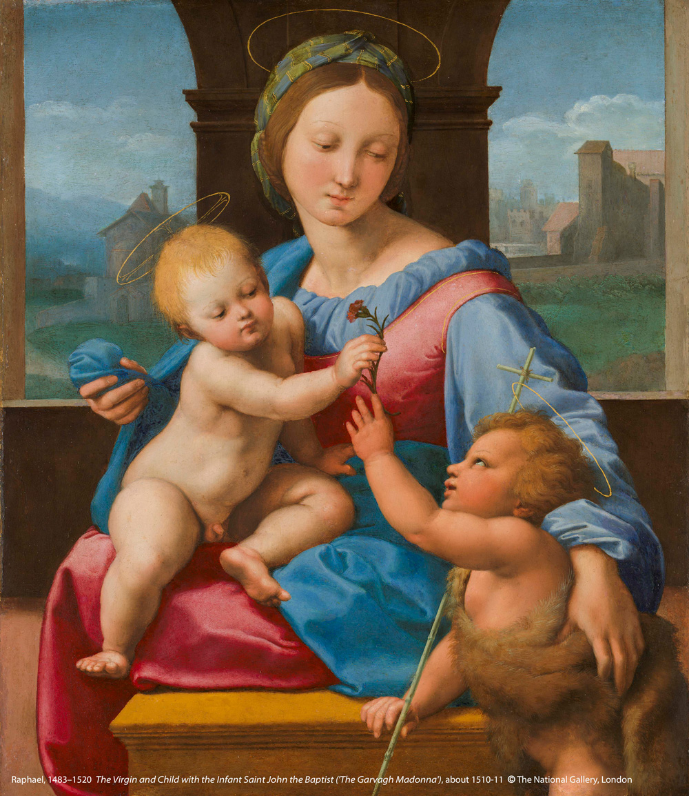 拉斐爾（1483–1520）作品8〈聖母子與施洗者約翰〉（阿爾瓦聖母），約1510–1511創作。（圖片來源：奇美博物館提供）
