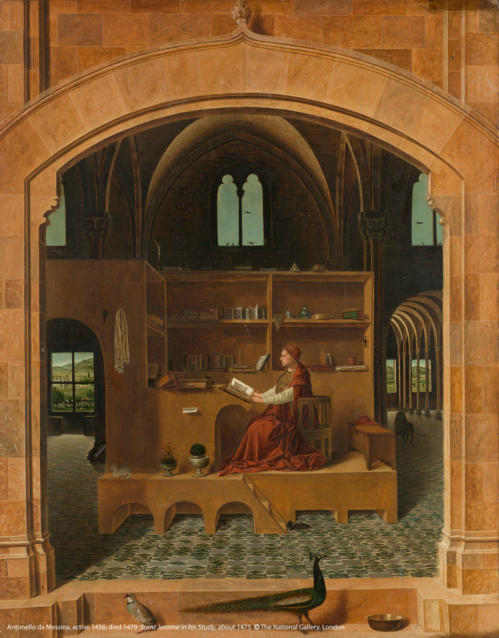 安托內羅．達．梅西那（活躍於1456；卒於1479）作品〈書房中的聖傑洛姆〉，約1475年創作。（圖片版權：英國國家藝廊／圖片來源：奇美博物館提供）