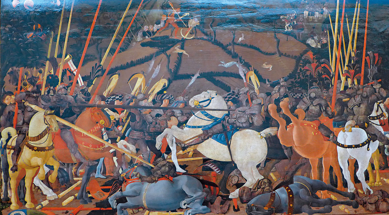 終於再度進入烏菲茲美術舘，只為了義大利畫家烏切羅（Paolo-Uccello，1397-1475）的名畫《聖羅馬諾之戰》。（攝影：楊志弘）