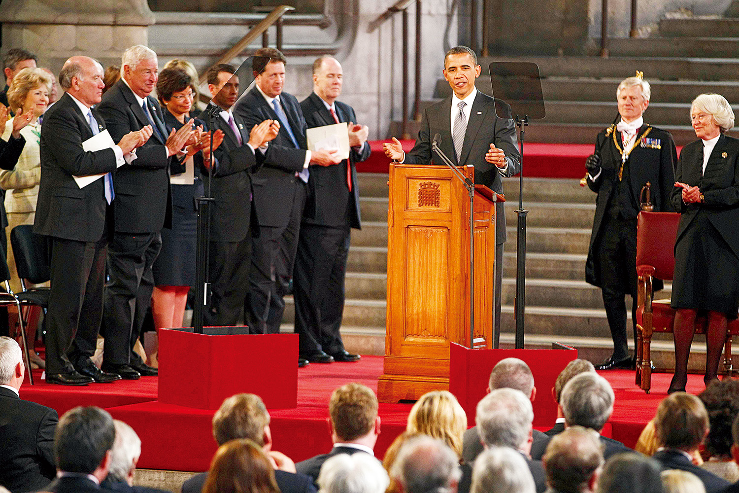 2011年，時任美國總統歐巴馬於英國國會發表演說，席間引用前首相邱吉爾的名言。（圖片來源：達志影像）