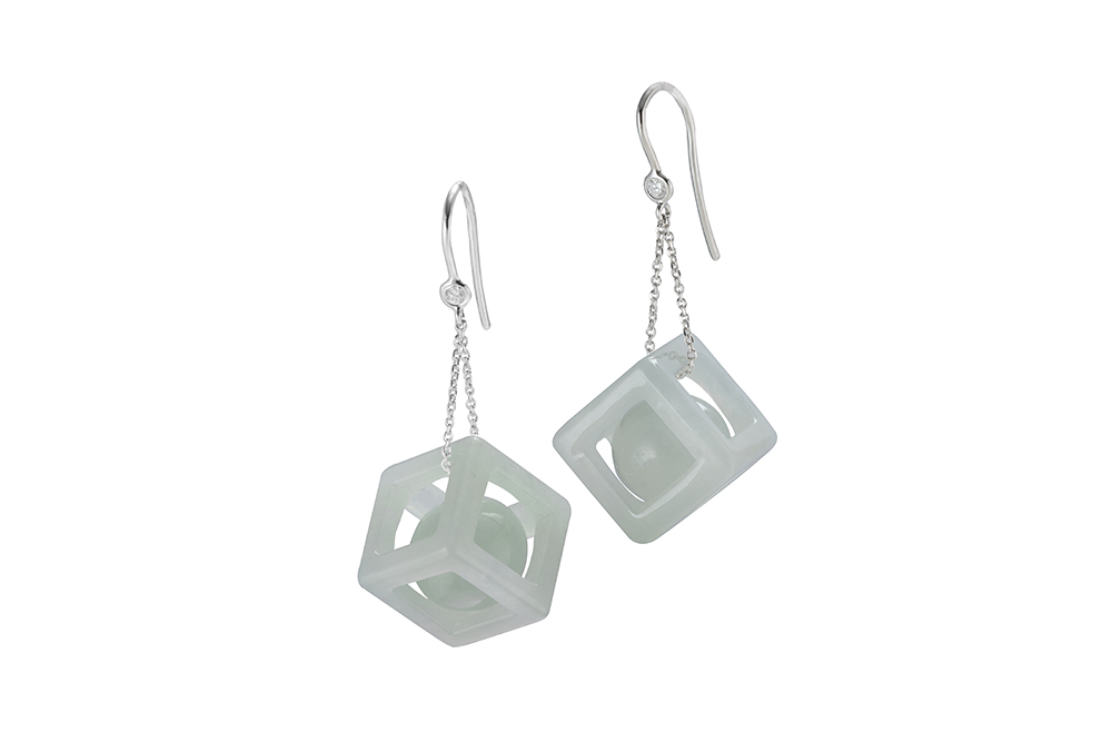 【時運天成】系列 白翡鑲鑽耳環