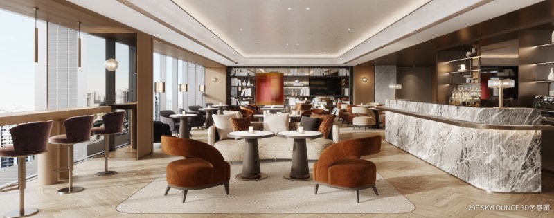 新潤世界都心29樓Sky Lounge，以全景視野俯瞰林口城市輪廓，是讓許多買家下定決心、更進一步揪親友同購的關鍵亮點